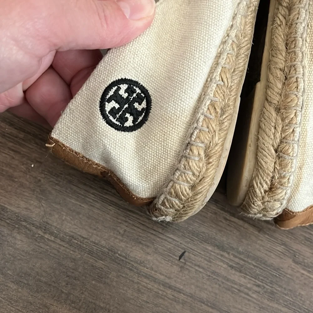 Tory Burch Black and Cream Espadrilles Size 8